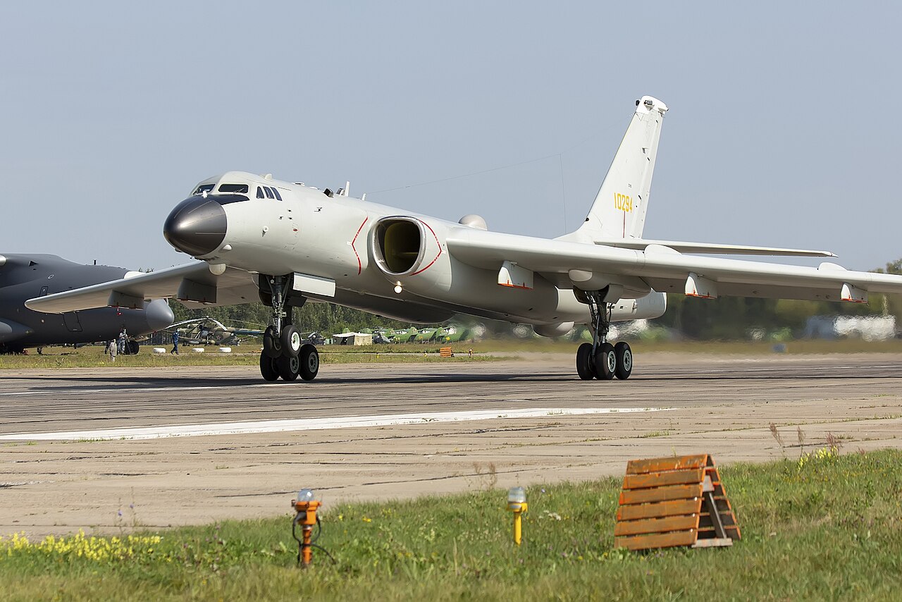 Xian H-6K bomber landing at the 2021 Aviadarts contest