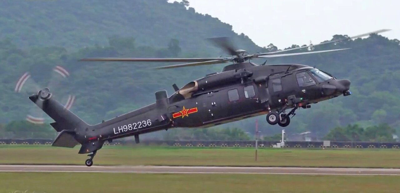Z-20 helicopter flying at the 2022 Zhuhai air show